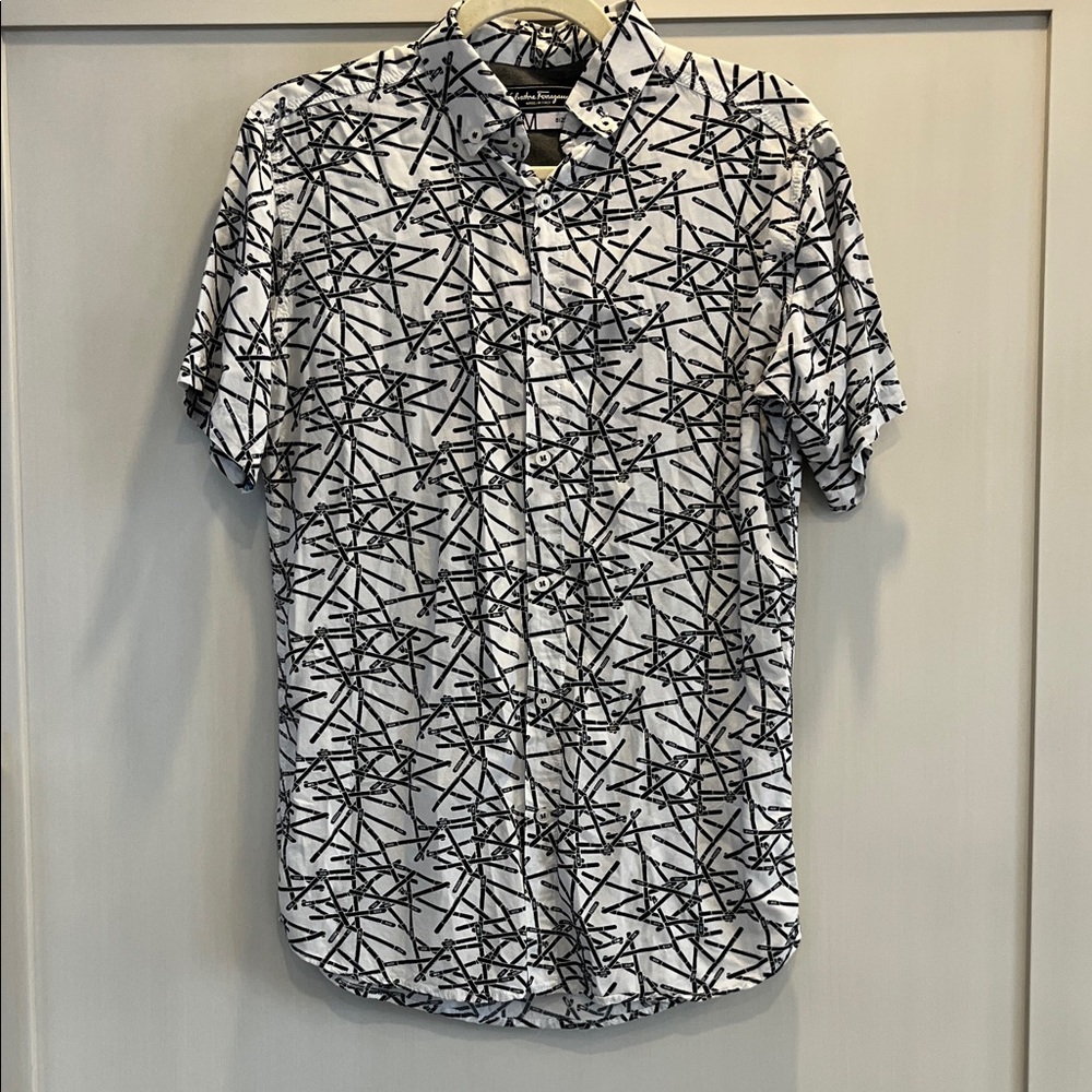 Men's Salvatore Ferragamo Casual shirt sleeve Black and White Patterned Shirt